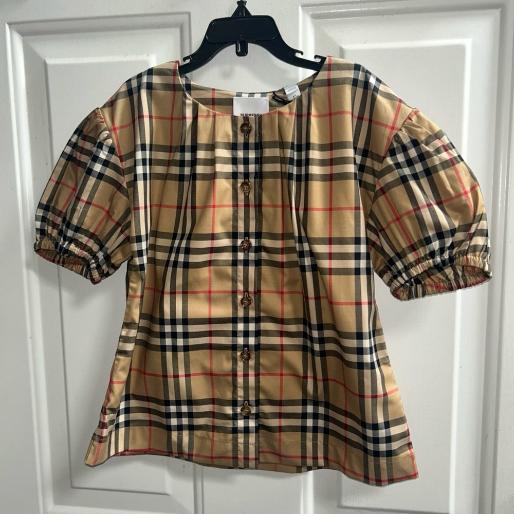 Burberry Sheryl Check Stretch Twill Blouse Girls' Beige blouse Sz 8